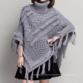 Womens Cardigan Wraps Kaninchenfell Winter gestrickte Kabel Fransen Schals Pullover Poncho (SP615)